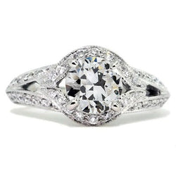 Antieke Stijl Ronde Oude Mijnwerker Natuurlijke uit de aarde gewonnen Diamanten Halo Ring 6 Karaat 14K Goud