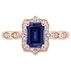 Antieke stijl blauwe saffier Natuurlijke echte diamanten ( niet in een laboratorium gekweekt ) ring 3 karaat edelsteen