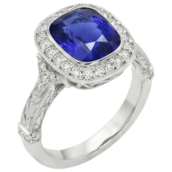 Antieke Stijl Natuurlijke uit de aarde gewonnen Diamanten Ring Kastzetting Kussen Ceylon Saffier 8 Karaat