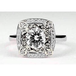 Antieke Look Ronde Jubileumring 2 Karaat Echt Diamant Witgoud 14K