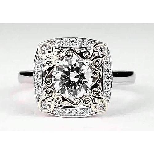 Antieke Look Ronde Jubileumring 2 Karaat Echt Diamant Witgoud 14K