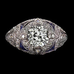 Echte Antieke Stijl Art Deco Sieraden Nieuw Oud Geslepen Natuurlijke uit de aarde gewonnen Diamant Blauwe Saffier Ring