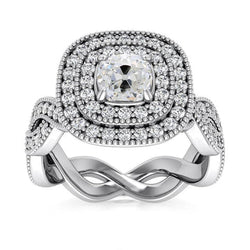 Antieke Stijl Dubbele Halo Oude Mijnwerker Natuurlijke uit de a aarde gewonnen Diamanten Ring 4.50 Karaat Milgrain