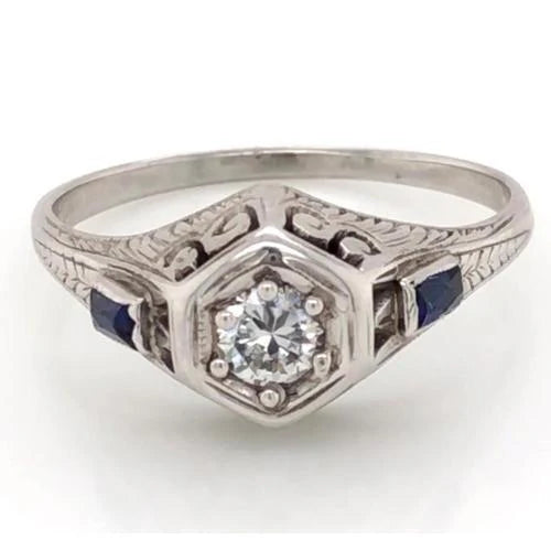 Antieke Stijl Echt Diamanten Ring 1,50 Karaat Ceylon Blauwe Saffier