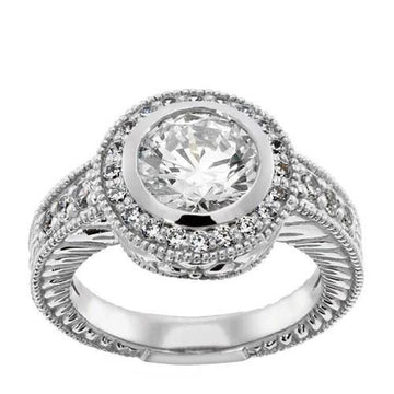Antieke Stijl Echt Diamanten Ring 2 Ct Halo Wit Goud 14K