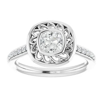 Antieke Stijl Halo Kussen Oude Geslepen Echt Diamanten Ring Bezel Set 3,65 Karaat