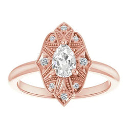 Antieke Stijl Halo Ronde & Peer Oude Geslepen Echt Diamanten Ring 2,25 Karaat