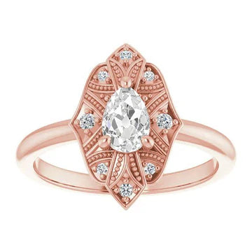 Antieke Stijl Halo Ronde & Peer Oude Geslepen Echt Diamanten Ring 2,25 Karaat