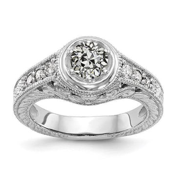 Antieke Stijl Oude Mijn Geslepen Echt Diamanten Ring 1,75 Karaat Milgrain Shank