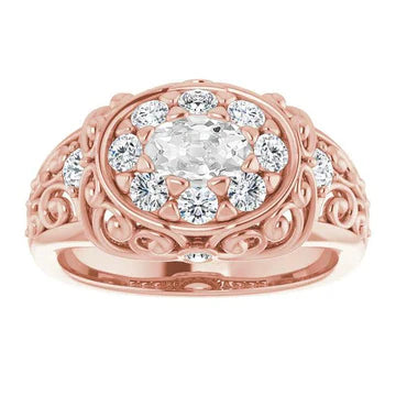 Antieke Stijl Ovale Oude Mijnwerker Echt Diamanten Ring 5,50 Karaat Roségoud