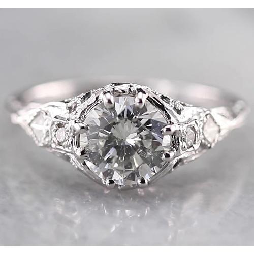 Antieke Stijl Ronde Echt Diamanten Ring 2 Karaat Wit Goud 14K
