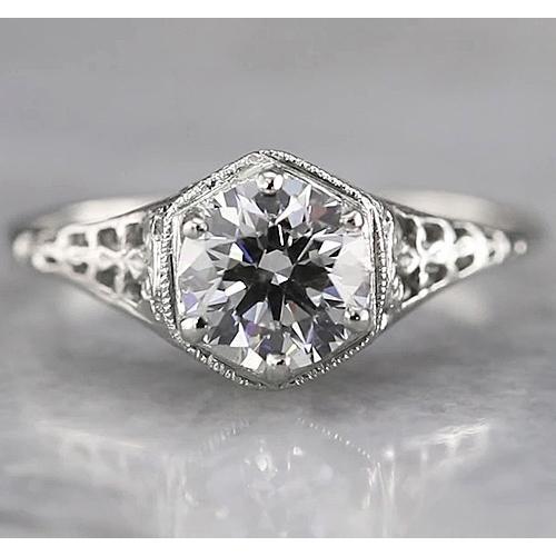 Antieke Stijl Ronde Solitaire Echt Diamanten Ring 1,50 Karaat Witgoud 14K