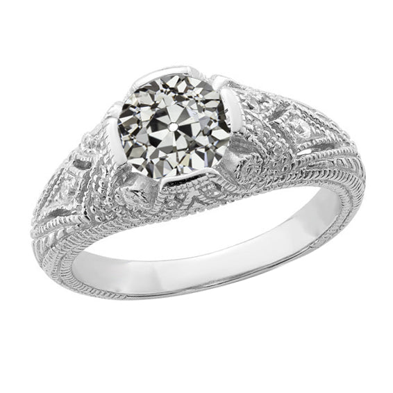 Antieke Stijl Trouwring Ronde Oude Geslepen Echt Diamant 2,50 Karaat Milgrain