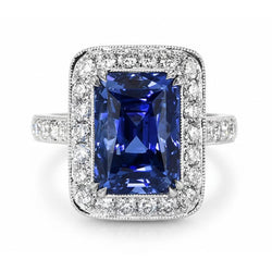 Antieke Stijl IGI GECERTIFICEERDE Diamanten & Sri Lanka Kleur Saffieren Ring 9.50 Karaat Goud 14K