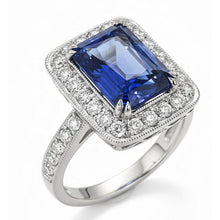 Afbeelding in Gallery-weergave laden, Antieke Stijl IGI GECERTIFICEERDE Diamanten &amp; Sri Lanka Kleur Saffieren Ring 9.50 Karaat Goud 14K
