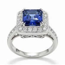Afbeelding in Gallery-weergave laden, Antieke Stijl IGI GECERTIFICEERDE Diamanten &amp; Sri Lanka Kleur Saffieren Ring 9.50 Karaat Goud 14K

