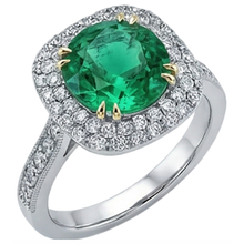 Afbeelding in Gallery-weergave laden, Rond Briljant Smaragd ring in Bicolor 14K Goud – zijaanzicht
