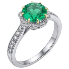 Afbeelding in Gallery-weergave laden, Smaragd Edelsteen Ring 2-karaat Bicolor 14K Goud – vooraanzicht
