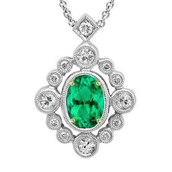 Fijne Smaragd Antiek Steen Halsketting 3 karaat in Bicolor 14K