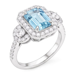 Aquamarijn en Natuurlijke echte diamanten ( niet in een laboratorium gekweekt ) 5,80 ct verjaardag ring nieuw wit goud 14k