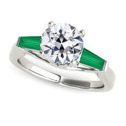 Art Deco Sieraden Nieuwe Antieke Geslepen Echt Diamant Smaragd Ring Goud 14K