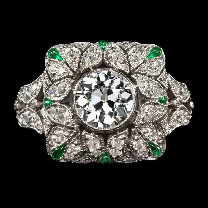 Art Deco sieraden nieuwe oude geslepen diamanten ring smaragd antieke stijl