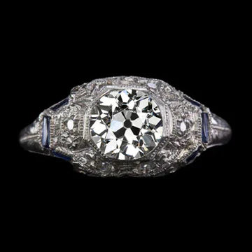 Art Deco Sieraden Nieuwe Antieke Stijl Oude Mijnwerker Echt Diamanten Saffier Ring