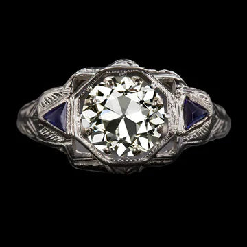 Art Deco Sieraden Nieuwe Oude Geslepen Echt Diamant & Saffier 3 Stenen Ring Filigraan