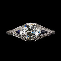Art Deco Sieraden Nieuwe Ronde Oud Geslepen & Saffier Drie Stenen Ring