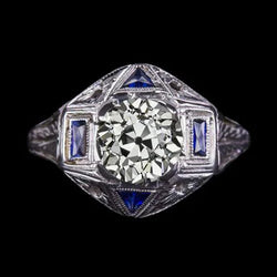 Art Deco Sieraden Nieuwe Vintage Stijl Oude Geslepen Echt Diamant Saffier Ring