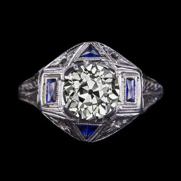 Art Deco Sieraden Nieuwe Vintage Stijl Oude Geslepen Echt Diamant Saffier Ring