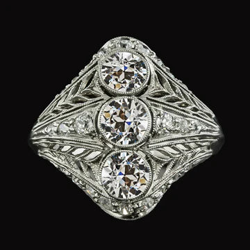 Art Nouveau Sieraden Nieuwe Ronde Oud Geslepen Echt Diamanten Damesring Milgrain