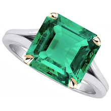 Afbeelding in Gallery-weergave laden, Fijne Smaragd Asscher Sieraadsteen Ring in Bicolor 14K Goud – zijaanzicht
