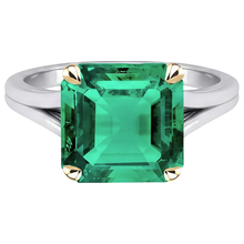 Afbeelding in Gallery-weergave laden, Fijne Smaragd Asscher Sieraadsteen Ring in Bicolor 14K Goud – profielaanzicht
