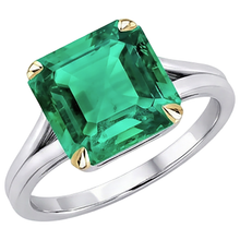 Afbeelding in Gallery-weergave laden, Fijne Smaragd Sieraadsteen Ring 5 karaat Bicolor 14K Goud – hoekaanzicht
