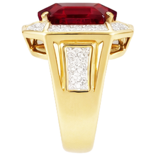 Afbeelding in Gallery-weergave laden, Asscher Rode Heren Robijn IGI GECERTIFICEERDE Ring Met Diamant 11 Karaat Geelgoud 14K

