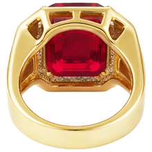 Afbeelding in Gallery-weergave laden, Asscher Rode Heren Robijn IGI GECERTIFICEERDE Ring Met Diamant 11 Karaat Geelgoud 14K
