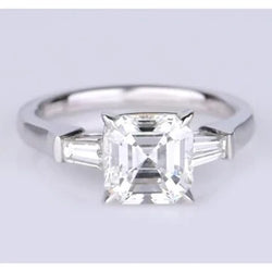 Asscher Slijpsel En Baguettes Echte Natuurlijke uit de aarde gewonnen Diamanten Ring Drie Steen 2.25 Karaat Nieuw