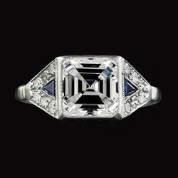 Echte Asscher uit de aarde gewonnen diamanten en trillion Ceylonese saffieren edelsteenring 6.25 karaat