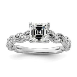 Asscher uit de aarde gewonnen diamanten Verlovingsring met gedraaide pootjes en 3.50 karaat