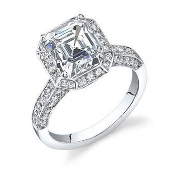 Asscher En Ronde Geslepen 2,83 Ct Echt Diamanten Verlovingsring Halo