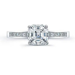 Asscher geslepen 3.40 karaat sprankelende natuurlijke uit de aarde gewonnen diamanten solitaire ring met accenten