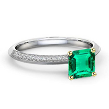 Afbeelding in Gallery-weergave laden, Asscher Groene Smaragd Diamant Ring Milgrain Ontwerp
