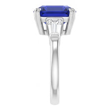Afbeelding in Gallery-weergave laden, Baguette Diamant 3 Stenen Ring Diepblauwe Asscher Geslepen Saffier 2 Karaat
