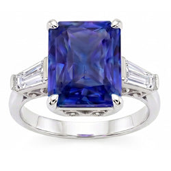 Baguette Diamond 3 Stone Ring Stralende lichtblauwe saffier 2,50 karaat