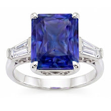 Afbeelding in Gallery-weergave laden, Baguette Diamond 3 Stone Ring Stralende lichtblauwe saffier 2,50 karaat
