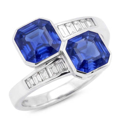 Baguette Diamond Asscher Sapphire Ring Bezel & Channel Set 4,50 karaat