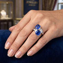 Afbeelding in Gallery-weergave laden, Baguette Diamond Asscher Sapphire Ring Bezel &amp; Channel Set 4,50 karaat

