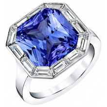 Afbeelding in Gallery-weergave laden, Baguette Diamond Halo Stralende Blauwe Saffier Ring 3,50 karaat 14K goud
