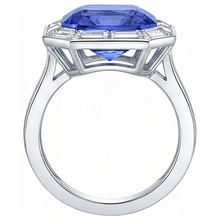 Afbeelding in Gallery-weergave laden, Baguette Diamond Halo Stralende Blauwe Saffier Ring 3,50 karaat 14K goud
